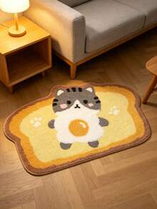 1pc Fried Egg Cat Shaped Doormat, Small Rug, Welcome Mat, Carpet, Floor Mat, Outdoor Doormat, Kitchen Rug, Home Decor, Front Door Mat, Bedroom Rug, Outdoor Mat, Home Decor, Area Rug, Garden Rug, Washable Rug - Multicolor - View 3