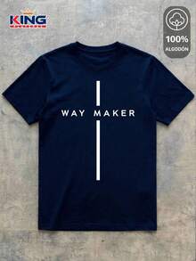 King T-shirt Camiseta de Hombre 100% algodón excelente calidad playera garantiza suavidad excepcional al tacto cuello redondo estampado "Way Maker Cruz Tipográfica Minimalista Espiritual" y manga corta - Azul Marino - Ver 2