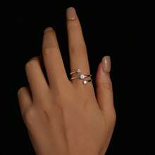 BAMOER Cincin Terbuka Bypass Perak Sterling S925 Asli Hypoallergenic Cincin Janji Bertumpuk untuk Wanita Perhiasan Mewah Hadiah Janji Ulang Tahun untuknya - MSR043-E - View 6