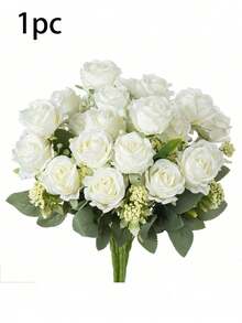 1/3pcs Artificial Silk Rose Flower Bouquet Fake Foam Fruit, Spring Autumn Decor, Valentine's Day Bridal Bouquet Wedding Vase, For Home, Room, Dining Room, Bedroom, Bathroom, Kitchen Decor - White - View 7