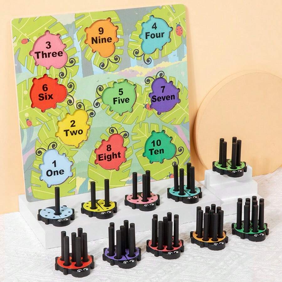 Tablero de clavijas con mariquita de dibujos animados para practicar la correspondencia de números, un juguete matemático preescolar fácil para desarrollar la cognición de los niños como bonitos regalos de cumpleaños
