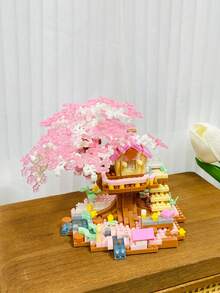 600+片微粒四季树屋积木，浪漫家居装饰永生花树屋，多功能创意礼品，可种植盆栽人造花树，为您的爱人搭建梦幻甜蜜的树屋，客厅装饰，节日礼物，情人节礼物，母亲节礼物，圣诞节礼物，新年礼物，父亲节礼物，桌面装饰 - 彩色 - 查看 4
