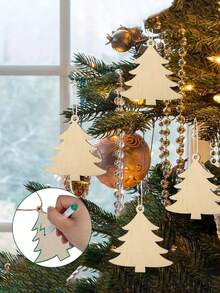 9pcs, 32pcs, 64pcs Decorative Hanging Ornaments, Carved Wooden, Country Style, Wooden Home Decor Accessories, Random Shipment - DIY Christmas Tree Ornament - View 3