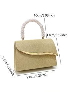 Tas Malam Wanita Warna Emas Desain Amplop untuk Pesta Pernikahan, Tas Tangan Wanita dengan Rantai, Tas Bahu Clutch Beludru, Dompet Modis - Emas - View 2