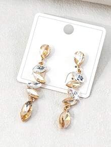 1 Pair Women's Elegant Exquisite Faux Crystal Long Earrings Suitable For Daily Wear (Card For Reference Only, Card Is Random) - Champagne - View 3