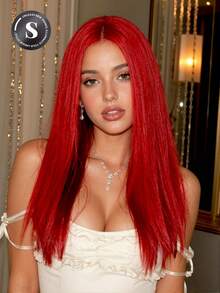 22 Inch 13*4 Lace Front Gray Gold Super Long Straight Hair Wig, Handmade Lace Front Design & Natural Parting, Comfortable And Durable Structure, Suitable For Hip-Hop Style, Cosplay, Bridal Occasions And Daily Wear, Best-Selling High-End Synthetic Lace Wig - Hot Pink - View 2