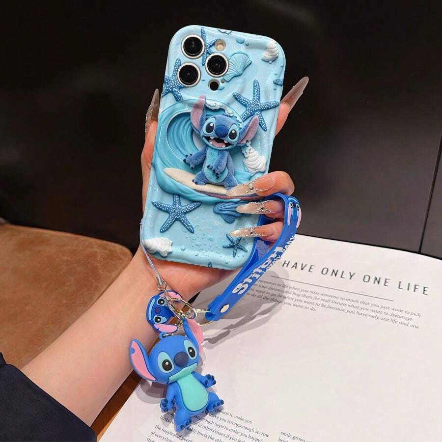 Disney Lilo And Stitch Phone Case : 3D Fluffy Pattern Border Protector Phone Soft Phone Case With A Free Cute Stitch Bracelet Chain Lanyard, Stitch, Lilo, Angel, For Apple 17 Promax 17 Pro 16 15 14 13 12 11 Pro Max XS Max X XR Soft Cover Summer Phone Case - 白色 - 查看 1