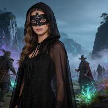 180m Halloween Hooded Mesh Witch/Grim Reaper Cape Cloak Cosplay Costume Party Ball Shawl - View 5