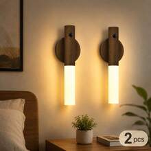 2pcs Aplique de pared LED con sensor de movimiento, luz nocturna automática tricolor, recargable magnéticamente, instalación sin taladrar, ideal para pasillos, escaleras, armarios y corredores. - Marrón - Ver 1
