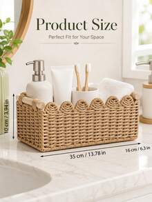 Sleek Woven Storage Basket With Scalloped Edges Heavy-Duty Toilet Paper Holder For Renters Elegant Towel Holder Ideal For Living Room Coffee Table To Hold Apples Neckalce Holder Decorative Desktop Box Bathroom Storage Home Organize Items - C-Wood Color - View 12