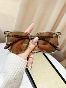 1 par de gafas de moda decorativas para mujer, adecuadas para uso diario, vacaciones de verano en la playa, actividades al aire libre, viajes, estilo bohemio con estampado de leopardo y carey, marco cuadrado de gran tamaño, adecuadas para vacaciones, playa, viajes - Marrón - Ver 2