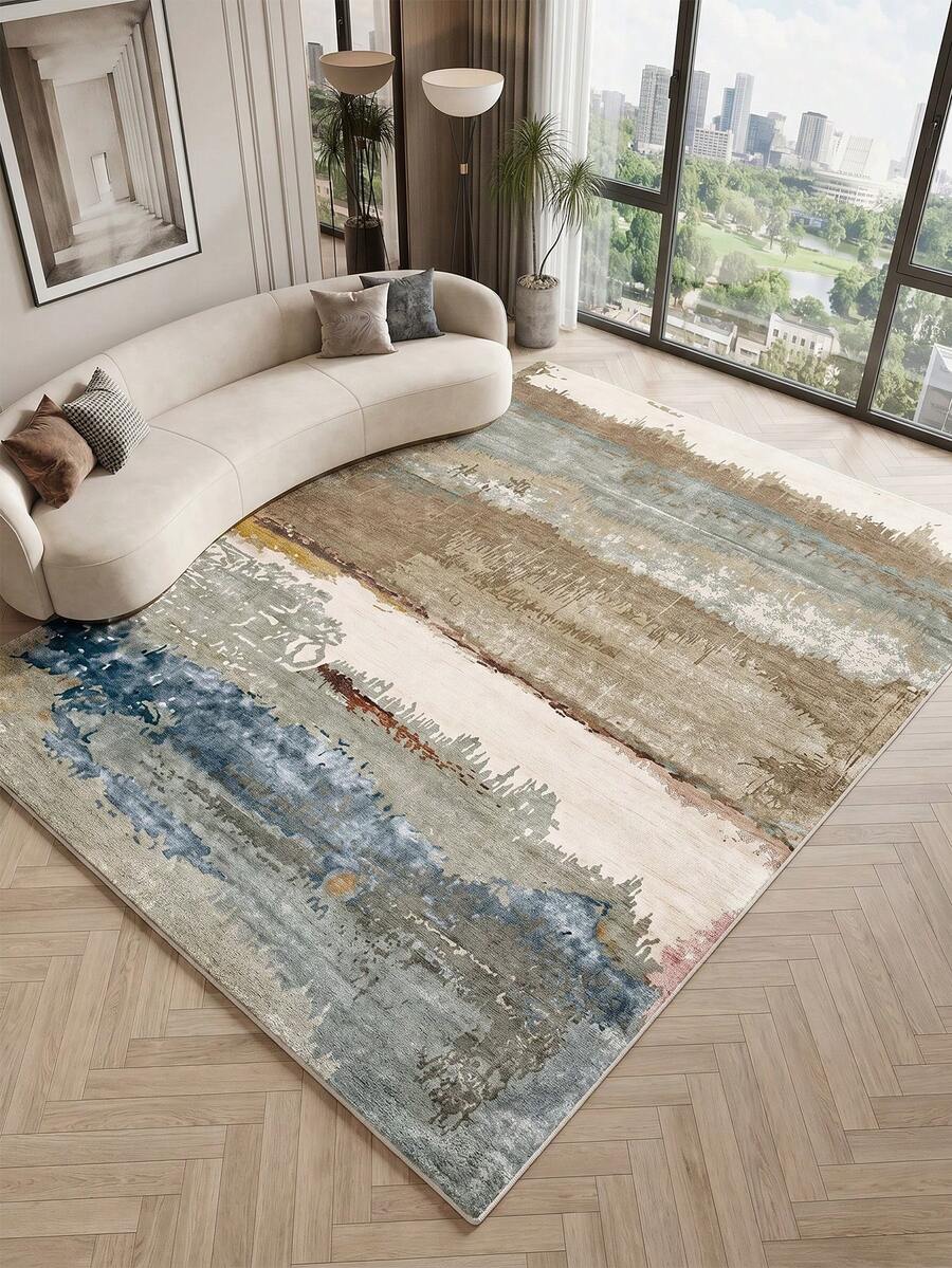 1 pezzo Tappeto moderno astratto blu e grigio con motivo rovinato, adatto per soggiorno, camera da letto, sala da pranzo, ufficio, decorazione della casa e zerbino, applicabile per molteplici occasioni come festival musicali, luoghi per matrimoni e uso domestico quotidiano - Cachi - Visualizzare 1