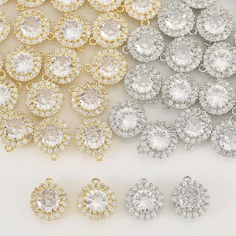1个/10个镀金镀银圆形锆石向日葵吊坠，镶钻吊坠，DIY手链项链饰品制作配件
