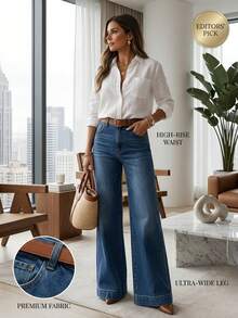 Women's Vintage High-Waisted Wide-Leg Jeans For Spring & Summer | Womenswear Bottom With Figure-Flattering Fit - Zhonglan - View 2