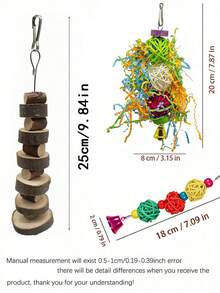 Juego de Juguetes Combinados para Loros, Cuerda de Madera Natural para Masticar + Adorno Colgante de Bola de Mimbre Colorida, Suministros para Aves para Molienda de Dientes y Alivio del Aburrimiento para Loros Pequeños a Medianos - Ver 5