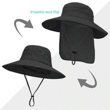 Sombreros de sol para hombres y mujeres, sombrero de de proteccin UPF50+ sombrero de pesca de ala ancha con solapa para el cuello, sombreros de cubeta para playa y senderismo - Mangas negras + 1 - Ver 3