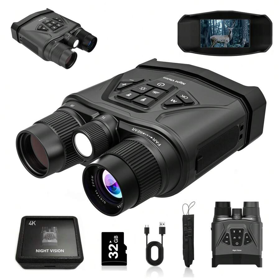 4K Night Vision Goggles Binoculars With AI Color Boost Mode, Photo & Video Recording, 3000mAh Battery For Wildlife Observation, Camping & Security, With Flashlight, Supports Audio Recording And Playback, And Offers An 8-12 Hour Battery Life - View 1