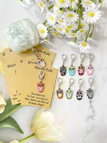 10 Sets Fun Little Owl Keychains, Cute Owl Keychains With German Lucky Owl Cards, Bag Charms, Shoe Charms, Perfect For Halloween/Thanksgiving, Best Gift For Lovers/Best Friends, Positive Little Gifts, Thanksgiving/Halloween Lucky Little Gifts - Multicolor - View 3