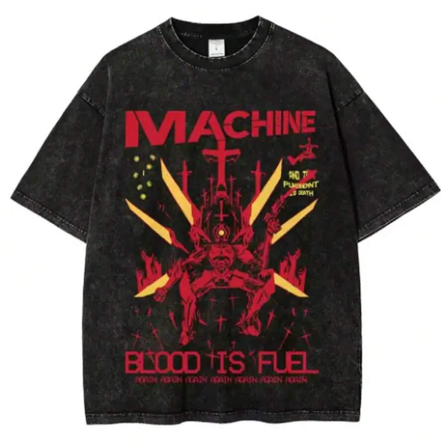 Serie ULTRAKILL: Camiseta con efecto lavado retro - Ropa urbana (Exclusivo de Shop) | Adecuado para todas las estaciones | Perfecto para usar en capas o solo. - Negro - Ver 1