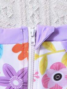 Girls' Long Sleeve Rash Guard Swimsuit, High Neck Design Provides Maximum Sun Protection, Cute Purple Ruffle Hem Adds Sweetness, Zipper Back Closure For Easy On/Off, Suitable For Beach, Pool And Other Occasions - Mauve Purple - View 6
