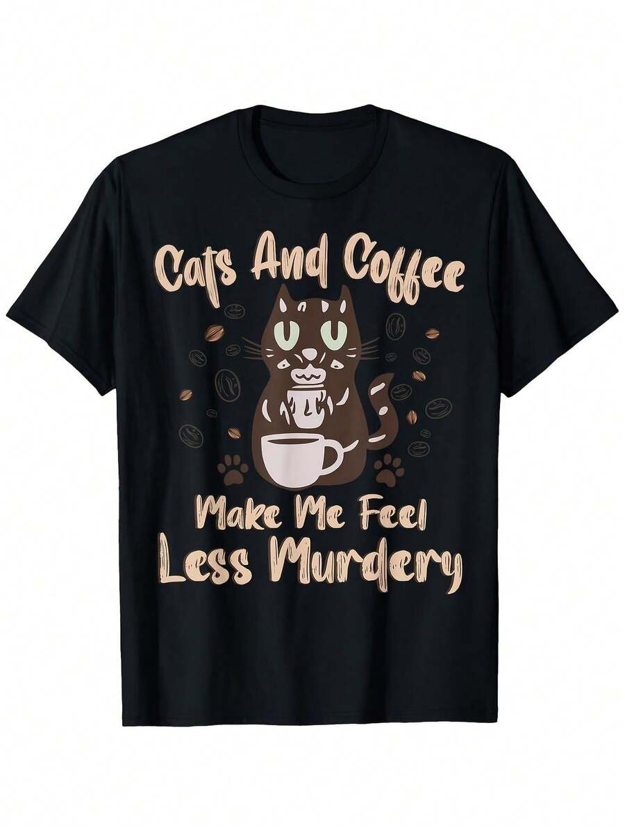 Camiseta "Gatos y caf￩ me hacen sentir s como asesino, drtido gato e" _0082 Perfectara exteriores, fiestas o regalos, colores brillantes y estilo moderno, camiseta negrura...