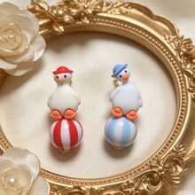 1 Pasang Anting Bola Kepala Bebek 3D Lucu, Cocok untuk Pesta Anak Perempuan, Acara Kumpul, Pemakaian Sehari-hari, Anting Tusuk - MultiWarna - View 3