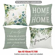4pcs Minimalist Daily Plant Warm Home Slogan Cushion Covers, Single-Sided Printed Peach Skin Velvet Polyester Material, 45*45CM Pillowcases For Modern Fabric Sofa Indoor Decor, Party Decoration, Gift Giving - Multicolor - View 10