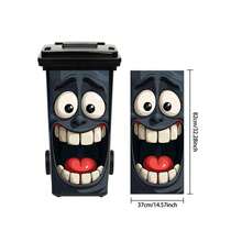 1pc Trash Can Sticker Big Eyes Grinning Mouth Funny Face Theme Design Matte Surface Sticker Suitable For Indoor And Outdoor Decoration Of Trash Cans, Walls, Very Suitable For Modern Home Decor - A - View 9