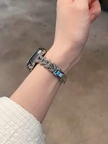 MAPUCE 1PC Luxury Style Eight-Figure Full Rhinestone Wheat Ear Band Compatible With Apple Watch 6 SE 2 7 8 9 10 - Silver - View 4