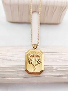1pc Stainless Steel 18K Gold Plated Oil-Pressed 3D Portrait Dragon Pendant Necklace, Elegant Hip-Hop Personalized Necklace - Yellow Gold - View 1