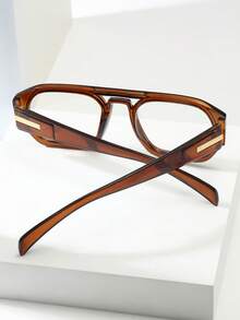 1 Pair Unisex Double Bridge Retro Personalized Versatile Street Style Clear Lens Glasses, Suitable For Daily Wear And Valentine's Day Date Accessory - Brown - View 2