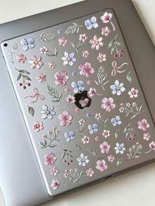 1pc Pink Blue Floral Sticker, Transparent Self-Adhesive Style, Decorated With Delicate Branches, Green Leaves, Small Red Berries And Ribbon, Elegant Morandi Color Palette, Exquisite Embossed Texture, Photo Album, Phone Case, Water Cup, Tablet And Notebook Decoration, Gift Box Packaging, Storage Box Modification, Gentle Style DIY Sticker - Pink and Blue Embossed Flowers - View 2
