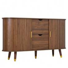 Vertical Grain Sideboard, Two Sliding Doors, Two Drawers, Solid Wood Legs And Rounded Corner Unit For The Living Room. - 自然色 - 查看 9