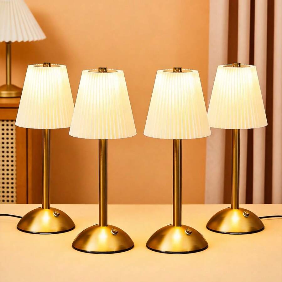 Cordless Table Lamp,Fabric Shade Table Lamps Rechargeable Operated Table Lamp With 3 Color Stepless Dimming & 3 Lighting Modes Touch Control Bedside Lamps - 4PCS - View 1
