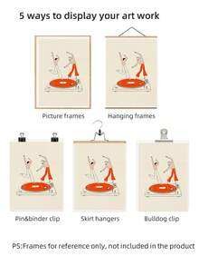 1pc Frameless Minimalist Two Dancers On Record Player Art Print, Vintage Vinyl Wall Decor For Bedroom, Dorm, Back To School, Funky Posters, Gift - Record Player - View 6