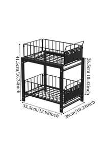 Double Layer Pull-Out Kitchen Cabinet Storage Rack, Under Sink Sliding Organizer With Raised Anti-Drop Guardrail,Pull-Out Basket Greatly Improve Access Efficiency Of Deep Cabinet Goods,Great For Compact Kitchen And Family Daily Cooking Storage Use. - Multicolor - View 2