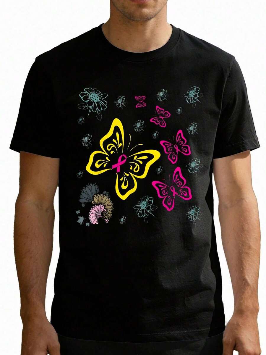 Men's Seasonal Clothing In Standard Sizes, Casual Style, With Butterfly Design, Featuring Loose And Fashionable Patterns, Soft Texture And Cam - Black - View 1