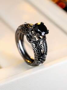 1pc Niche Dark Gothic Style Hollow Vine Carved Main Stone Inlaid Zirconia Vintage Atmosphere Accessory Ring - JZ20360 - View 4