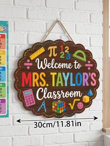 1 pieza Letrero de madera personalizado con borde ondulado para profesor de matemáticas, colgante de puerta con nombre de profesor personalizado, impreso con símbolos matemáticos, regla y calculadora, decoración de yute para colgar en el aula de matemáticas de primaria y secundaria, agradecimiento al profesor, regalos de vuelta al colegio - Multicolor - Ver 3