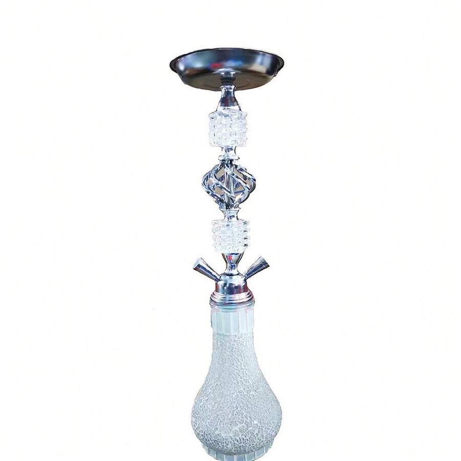 Set de narguile árabe de doble tubo y cuatro tubos, tamaño mediano, con tubo de vidrio mosaico y accesorios de metal. - maceta de mosaico blanca de tamaño mediano - Ver 1