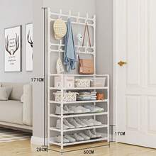 1 Multi-Functional Iron Art Coat And Shoe Rack, 4/5 Tiers, With 8 Hooks - Easy Assembly, Black/White Shoe Rack, Shoe Storage Rack - Multicolor - View 6