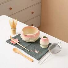 5pcs/1pc Embossed Flower Gradient Pink/Gradient Green Matcha Tea Set, Matcha Tea Set, Complete Matcha Tool Set, Full Matcha Tools, Matcha Whisk Set, Matcha Tools, Matcha, Matcha Plate, Matcha Tools, Cup, Matcha Related Products, Including Matcha Bowl, Matcha Whisk, Matcha Cup, Matcha Whisk, Matcha Spoon, Tea Bowl Set - Multicolor - View 5