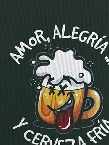 Camiseta de manga corta para hombre, cómoda y versátil, con estampado de cerveza de dibujos animados, cuello redondo, estilo deportivo y a la moda. - Negro - Ver 3