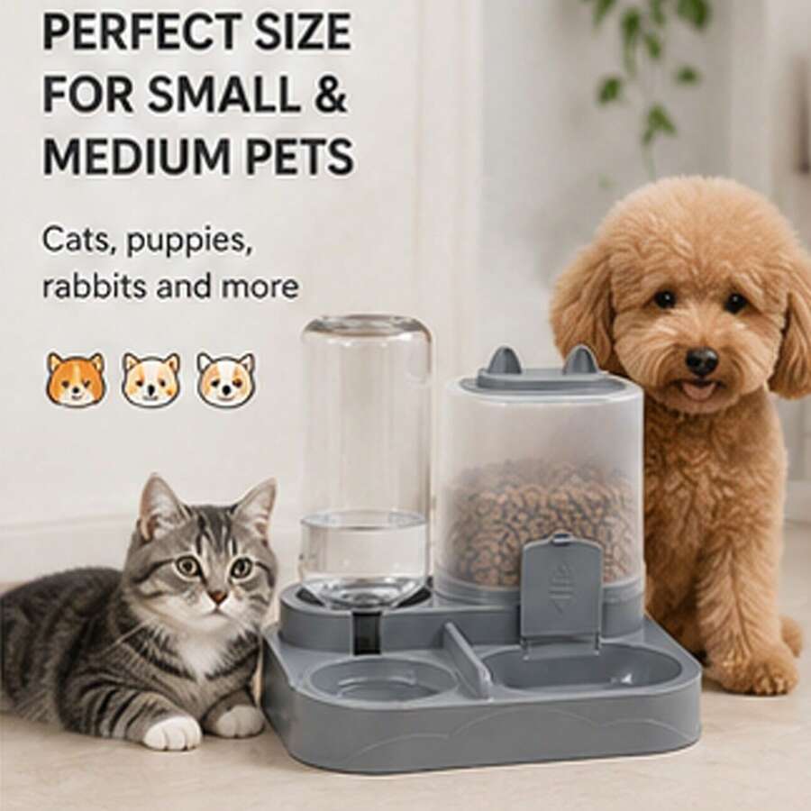 2-in-1 Katzenfutter- und Wassernapf-Set, Trocken- und Nassfutter-Trennung, aus strapazierfähigem Kunststoff, Haustier-Fütterungs- und Tränkstation, leicht zu reinigen, geeignet für die Flüssigkeitsversorgung und gesunde Fütterung mehrerer Haustiere - Mehrfarbig - Übersicht 1