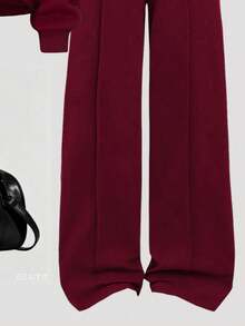 Youth Girl Cartoon Print Round Neck Asymmetrical Shoulder Long Sleeve Top And Pants - Burgundy - View 5
