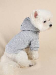 1件寵物衣服 小型犬幼犬可愛寵物日常外出百搭服飾 附牽繩扣環 開口扣環 連帽素色運動衫 - 灰色 - 灰色 - 查看 3