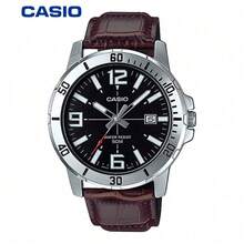 Casio 男士休閒潛水腕錶，金屬錶圈牛皮錶帶 日期功能 50M 防水 辦公室戶外日常配件 MTP-VD01L - 均碼 - View 6
