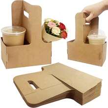 Coffee Beverage Carrier With Handle, Disposable Paper Cup Beverage Holder, Assemblable Takeout Beverage And Food Delivery Cup Rack - Multicolor - View 1