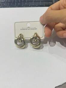 1對極簡時尚創意獨特扭轉金色耳環，適合女性日常配戴與婚禮飾品 - 金色 - 查看 8