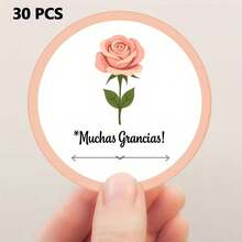 6/30/60 Pcs Spanish Thank You Stickers Suitable For Party Favors, Round Rose Pink Flower Labels With Muchas Gracias Text, Glossy Paper Decals For Thank You Gifts, Birthdays, Weddings, Corporate Events - A - View 11
